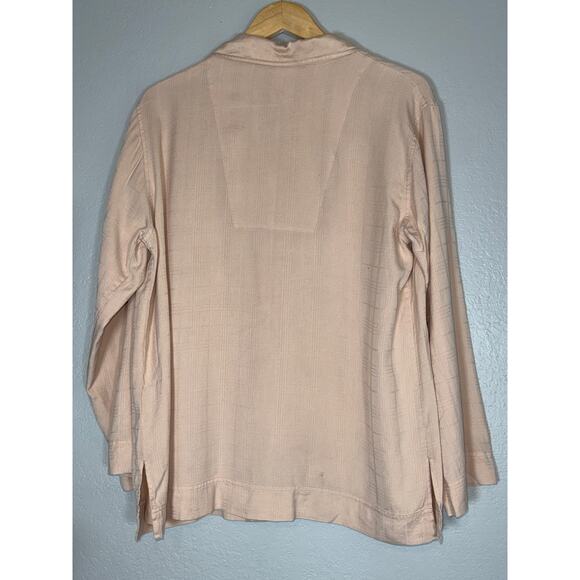 Vintage 100% Silk Peach Collared Long Sleeve Button Up Womens 1X Pink Orange - Picture 6 of 10